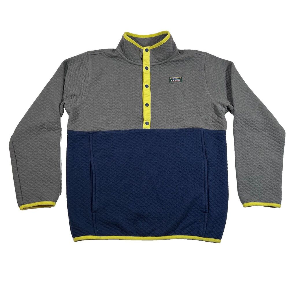 L.L.Bean Kids' Quilted 1/4 Snap Colorblock Pullover Sweater Large 14-16